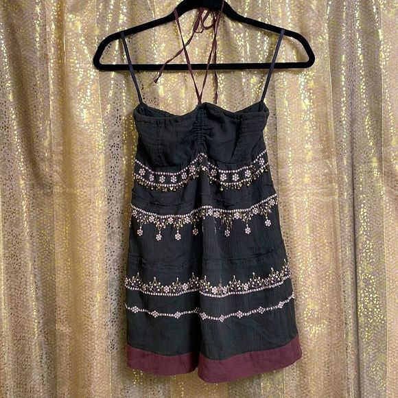 Free People Tops - Vintage Free People black/maroon halter top w/ metal embellished chimes, size S